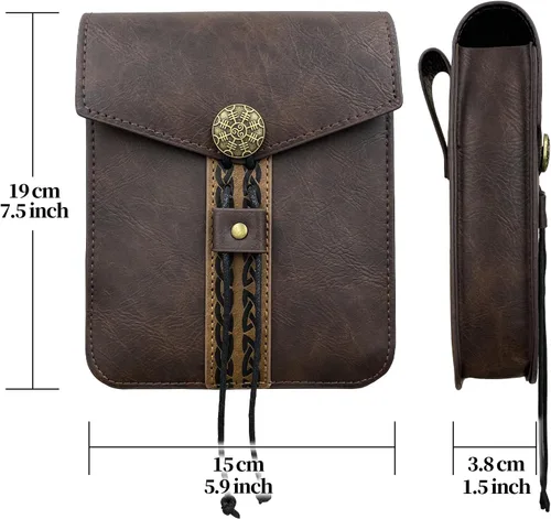 Miniatura 6 de HiiFeuer Bolso de cinturón de cuero sintético medieval vintage, bolso de cintura retro de la edad media, paquete lateral portátil para LARP Ren