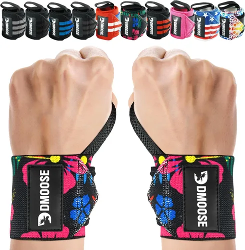 DMoose Fitness Muñequeras para levantamiento de pesas de 18 pulgadas – Envoltura de gimnasio resistente con lazo para el pulgar para apoyo y alivio