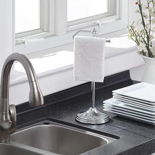 Miniatura 2 de SunnyPoint - Soporte decorativo de metal para toallas de dedo clásico de peso pesado para baño, cocina, tocador y encimeras; La barra colgante tiene