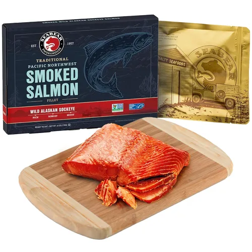 Miniatura 9 de SeaBear Seattle Skyline - Caja de regalo de salmón ahumado, capturado en la naturaleza, estable en el almacenamiento, listo para comer, 6 onzas