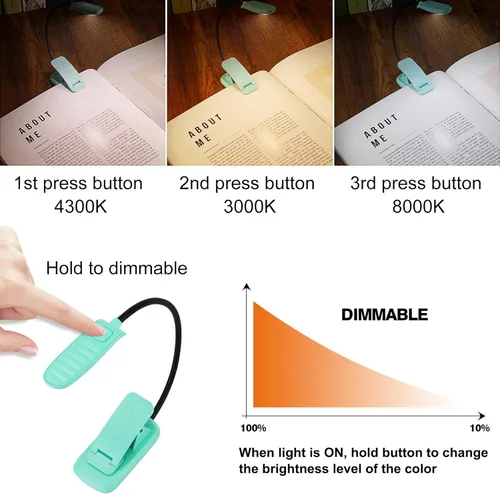 Miniatura 5 de BIGMONAT Luz recargable de lectura de libros, cuello flexible portátil, brillo ajustable con lectura de cuidado de los ojos, LED cálidos y blancos