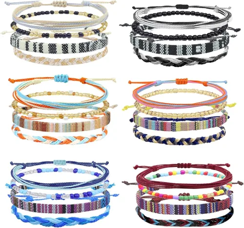 String Boho Bracelet Ankle Adjustable Beaded Anklets,Handmade Surfer Beach Bracelets,Colorful Braided Bracelets String Rope Anklets Bracelets