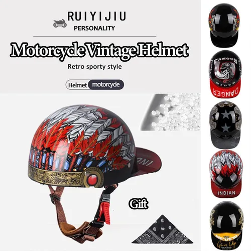 Miniatura 2 de Gorra de béisbol para motocicleta, 3 unidades, aprobado por DOT, estilo vintage, cara abierta, unisex, para adultos, medios cascos de doble lente