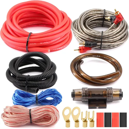 Kit completo de cableado de amplificador de calibre 8 y 800 W de alto rendimiento, con soporte de fusible AGU de 60 A, cable de alimentación/tierra