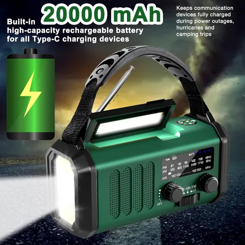 Miniatura 6 de Radio meteorológica NOAA 20000mAh Radio de manivela de emergencia Solar Panel, AM/FM Portable Battery Operated with LED Flashlight & SOS Alarm