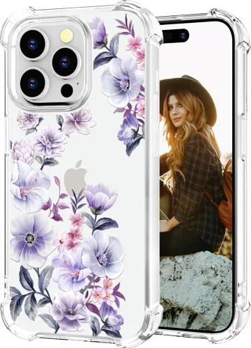 Miniatura 27 de Hungo Funda compatible con iPhone 15 Plus para mujer, diseño floral transparente, lindo, flor azul rosa Rosas Azules