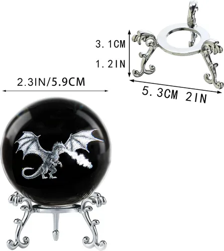 Miniatura 3 de ZEERSHEE Bola de cristal de dragón 3D de 2.4 pulgadas con soporte de dragón que respira fuego decoración regalos para niños y niñas