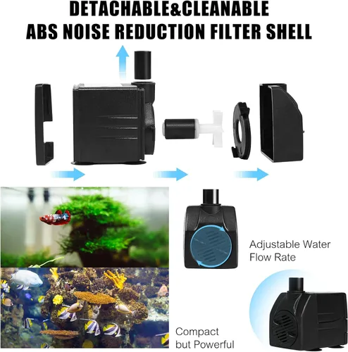 Miniatura 3 de Mini bomba de agua sumergible de 200 GPH (12 W, 800 L/H) para características de agua, acuarios, pecera, fuente de mesa, fuente para mascotas