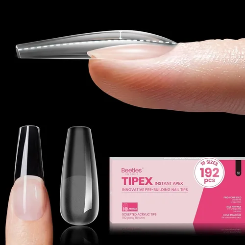 Miniatura 21 de Beetles Tipex - Uñas postizas con ápice instantáneo, 192 uñas, preconstruidas y pregrabadas, largas, cuadradas, fuertes y gruesas, uñas postizas a