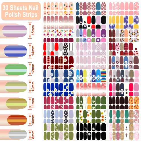 Miniatura 2 de 420 piezas de 30 hojas de envolturas de uñas con lima de uñas, tiras de esmalte de uñas con diseño degradado con brillantina, calcomanías