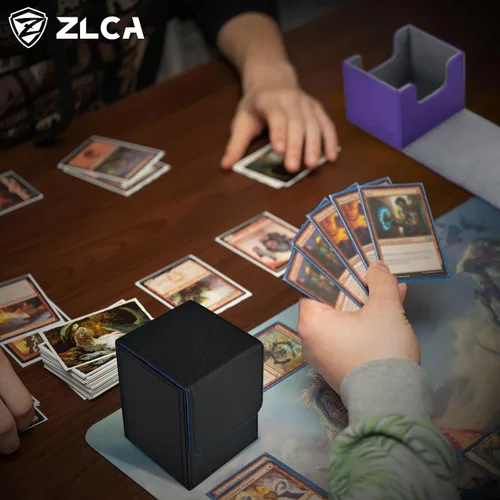 Miniatura 2 de Caja de almacenamiento de cartas ZLCA para cartas de intercambio, caja de cubierta para cartas MTG YuGiOh, caja de almacenamiento magnética de piel