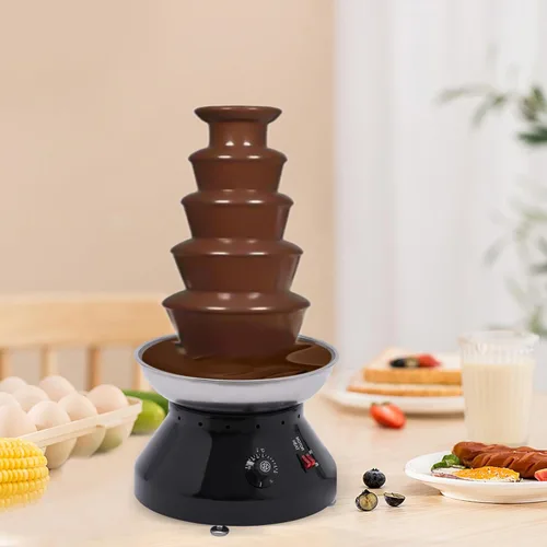 Miniatura 2 de Fuente de chocolate comercial de 5 niveles, máquina de fuente de fondue caliente de acero inoxidable de 230 W para panadería, fiesta, reunión, boda