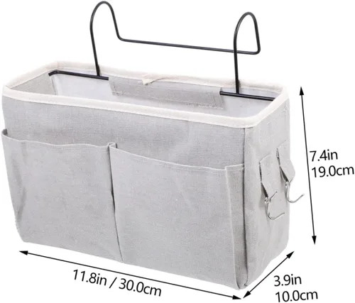 Miniatura 8 de Práctica cesta de almacenamiento colgante para mesita de noche, multiusos, bolsillos para dormitorio, litera, loft, dormitorio universitario, rieles