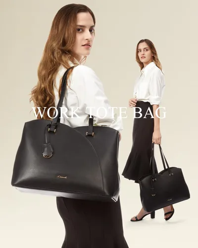 Miniatura 2 de LOVEVOOK Bolso de mano para laptop para mujeres, bolsos de trabajo, bolso para laptop para maestros, bolso de computadora de cuero, carteras Negro
