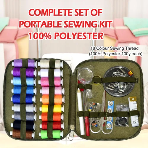 Miniatura 5 de Kit de costura con estuche, suministros de costura portátiles para el hogar, viajero, adultos, principiantes, emergencia, contiene 18 hilos