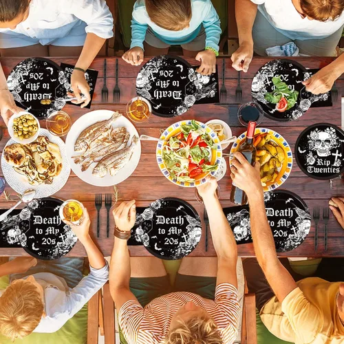 Miniatura 6 de gisgfim Juego de vajilla para fiesta de cumpleaños número 30 para 24 invitados, muerte a mis veinte años, platos de papel, servilletas desechables