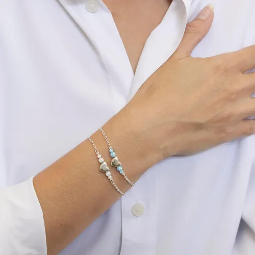 Miniatura 3 de 925 Sterling Silver Gemstone Bracelet - 3mm Gemstone Round Beads with Heart Silver Charm - 16-18cm Length - Gemstone Jewelry for Women - Perfect for