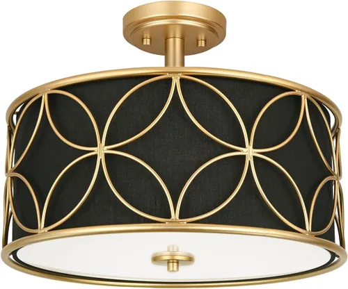 Edwarmlux Lámpara de techo semiempotrada de 3 luces, luz de tambor de 16 pulgadas con pantalla de tela, moderna lámpara de techo para sala de estar,