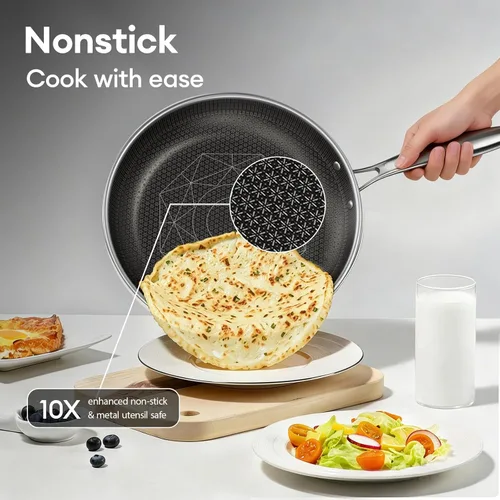 Miniatura 2 de COOKER KING Juego de utensilios de cocina de acero inoxidable, juego de 8 ollas y sartenes, utensilios de cocina de cerámica híbrida, sartenes