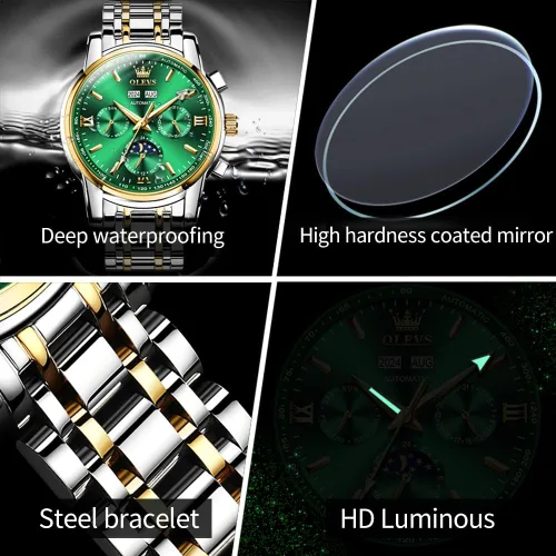 Miniatura 15 de OLEVS Relojes automáticos para hombre, esqueleto mecánico, de lujo, a la moda, reloj de pulsera luminoso impermeable