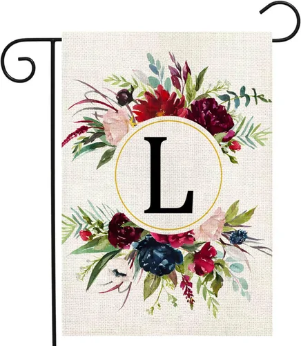 Miniatura 18 de Banderas de jardín con monograma de letra P, bandera de jardín de verano de 12 x 18 pulgadas, banderas florales de doble cara para patio, bandera