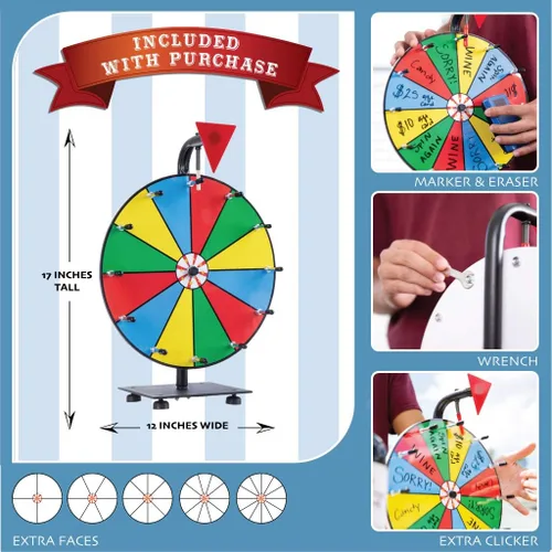 Miniatura 4 de Rueda giratoria de premios de mesa 5 en 1 – Juegos de carnaval de 12 pulgadas rueda giratoria suave para premios, rifas – Juego portátil de borrado