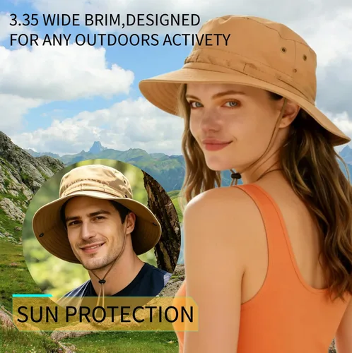 Miniatura 2 de Sombrero de ala súper ancha, protección UPF 50+, sombrero de pescador impermeable para pesca, senderismo, campamento, nailon transpirable y malla
