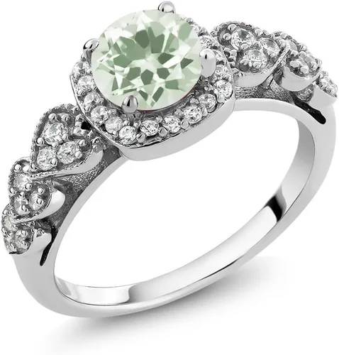 Miniatura 55 de Gem Stone King Anillo de compromiso de aniversario y piedra natal de corte redondo de 0.236 in para mujer, plata de ley 925, anillo de promesa