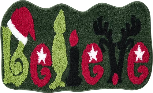 Miniatura 8 de Lindas alfombras navideñas de Ouyattle para baño, tapete antideslizante lavable, verde, con renos de Grinch, divertido tapete de Navidad de 2x3
