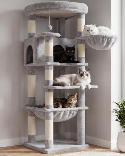 Miniatura 11 de Heybly Árbol para gatos, torre estable de esquina de 53.1 pulgadas para gatos grandes de interior, condominio para gatos bien estructurado