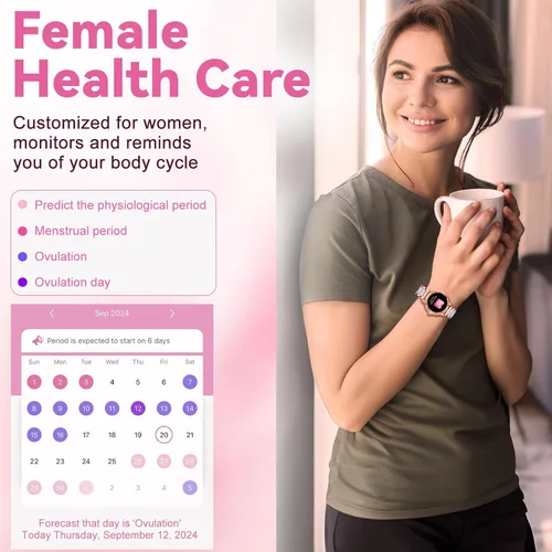 Miniatura 7 de Reloj inteligente para mujer con llamada de marca/respuesta, reloj de fitness ajustable de 1.2 pulgadas con monitor de sueño de frecuencia cardíaca