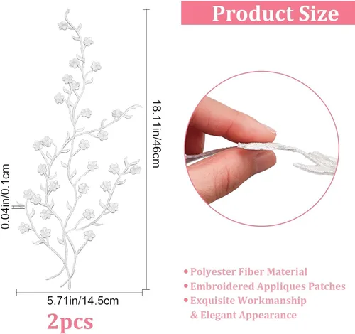 Miniatura 3 de CRASPIRE 2 piezas de apliques de flores para coser en ciruela, parches de bordado floral de encaje, vestidos de tela, accesorios para reparación