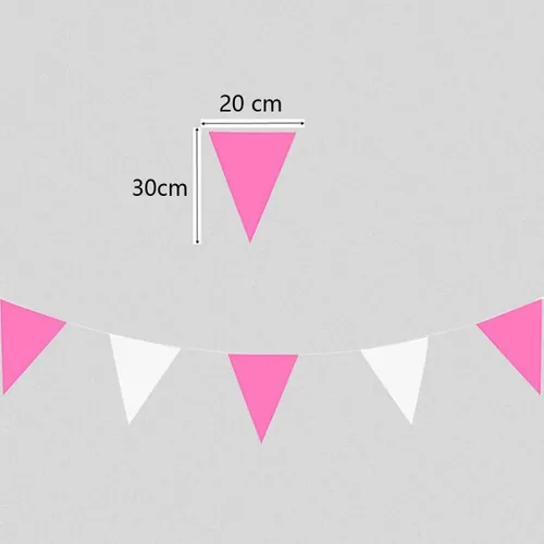 Miniatura 2 de Banderines de tela rosa y blanca de 131 pies de 131 pies, banderas triangulares al aire libre para niñas y mujeres, decoraciones de fiesta