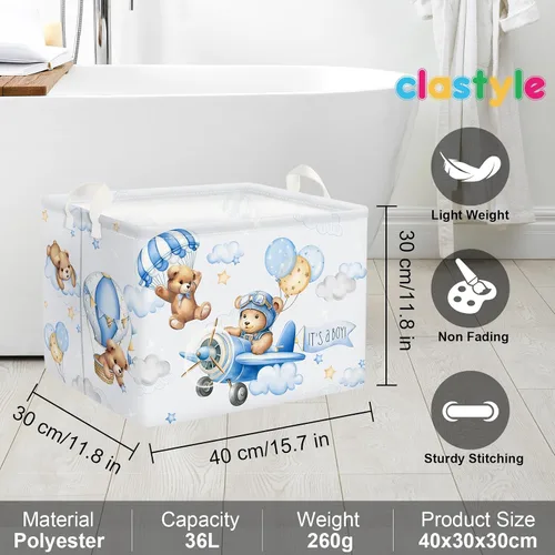 Miniatura 6 de Clastyle Cesta rectangular plegable de 36 l con asa para almacenamiento de ropa de juguete rectangular con asa para habitación de niños, guardería