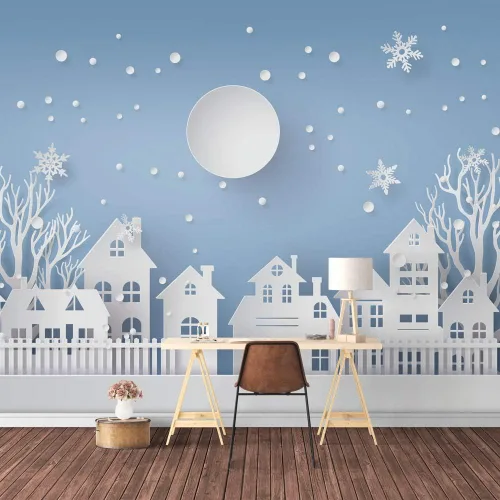 Miniatura 29 de Signford. - Mural de pared, diseño de mundo de nieve, tapiz removible, adhesivos de pared para dormitorio, sala de estar.