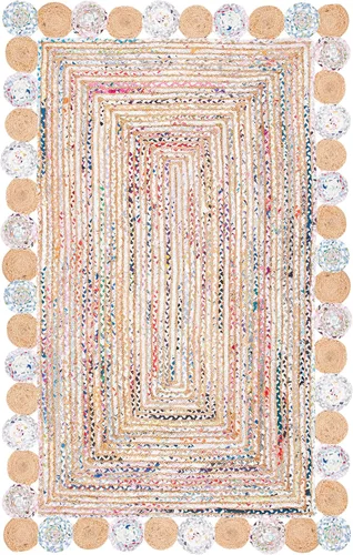 Miniatura 29 de SAFAVIEH Cape Cod Collection - Alfombra decorativa, 4 x 6 pies, beige y multicolor, hecha a mano de yute y algodón, trenzada estilo bohemio, ideal