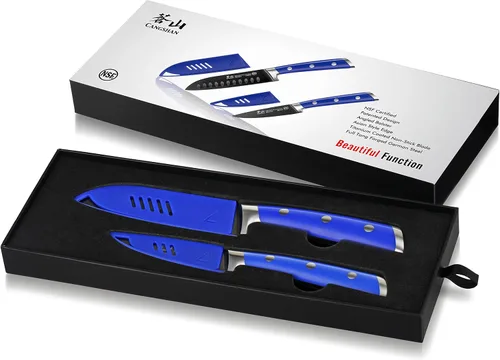 Miniatura 8 de Cangshan S+ Series 1022124 Juego de cuchillos de iniciación Santoku de acero alemán forjado de 2 piezas con revestimiento de titanio, con fundas
