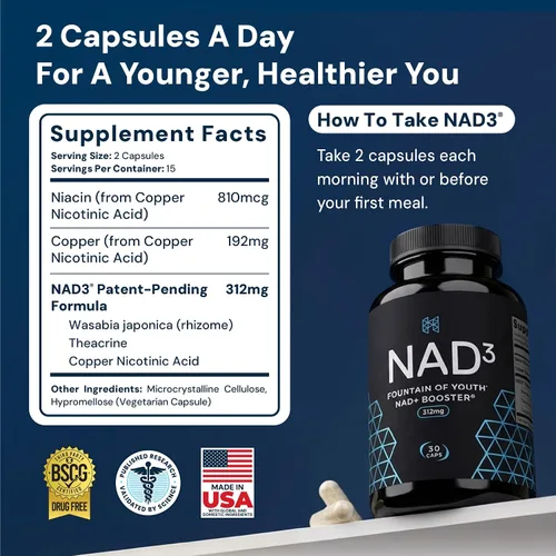 Miniatura 3 de HPN NAD+ Booster - Alternativa de ribósido de nicotinamida (NAD3) para hombres y mujeres Activador NRF2 antienvejecimiento, superior al NADH
