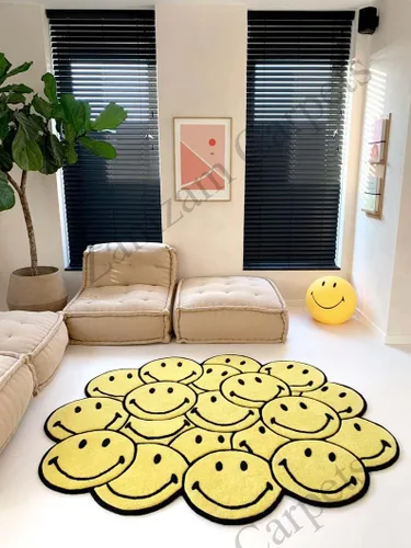 Miniatura 5 de Alfombra de forma irregular con patrón de ilusión copetuda a mano, 100% lana, hecha a mano (color multicolor, 4 x 4 pies)