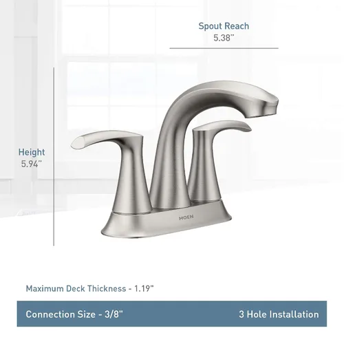 Miniatura 2 de Moen Graeden Spot Resist - Grifo de baño central de níquel cepillado de 2 manijas y 4 pulgadas