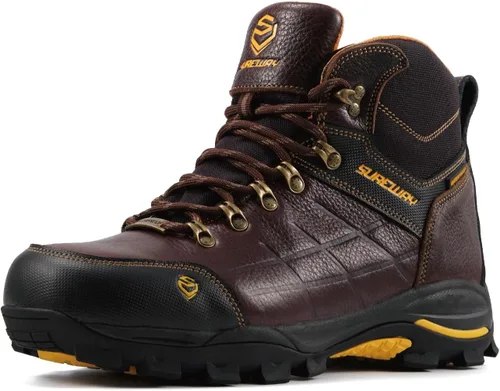 Miniatura 9 de SUREWAY Botas de trabajo para hombre de 6 pulgadas, suaves, impermeables, ligeras, impermeables, de cuero, con cordones, resistentes al