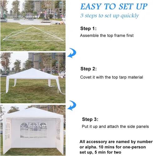 Miniatura 7 de VERYKE - Carpa de campaña para exteriores de 10 x 10 pies, toldo blanco, para patio, fiesta, boda, impermeable, para barbacoa, eventos, con 3