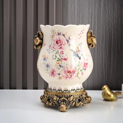 Miniatura 8 de Jarrón alto de piso chino de cerámica para decoración del hogar, florero japonés de 8.3 pulgadas, recipiente sofisticado para ramas decorativas