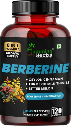 Humming Herbs Complejo de berberina: fórmula 8 en 1 con canela de Ceilán, cúrcuma, cardo mariano, gimnasia, melón amargo, arroz de levadura roja y