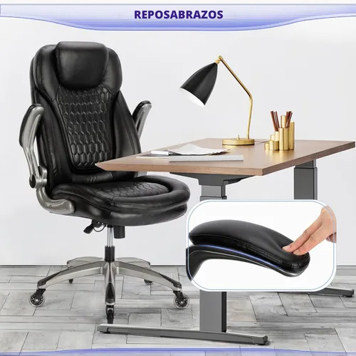 Miniatura 7 de Silla de oficina ejecutiva, silla ergonómica de escritorio para computadora, silla de cuero con respaldo alto con brazos abatibles acolchados, silla