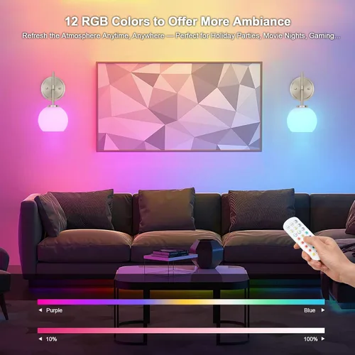 Miniatura 4 de Juego de 2 apliques de pared de níquel cepillado que funcionan con pilas, iluminación de pared inalámbrica recargable con control remoto, luces