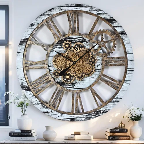 Miniatura 8 de ImprovingLife The Gears Clock - Reloj de pared con engranaje móvil real de 36 pulgadas, estilo vintage, industrial, de gran tamaño, rústico