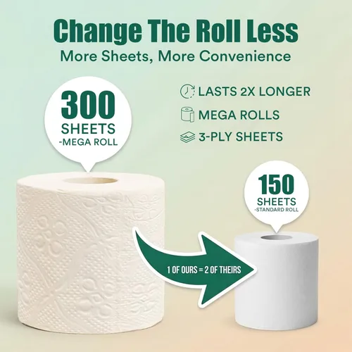 Miniatura 5 de Eco Soul Papel higiénico de bambú de alta calidad de 3 capas, 12 megarrollos, 300 hojas cada uno, certificado FSC, hipoalergénico, texturizado