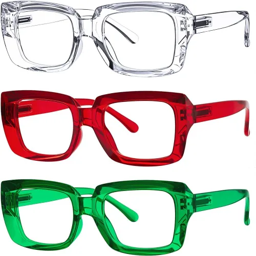 Miniatura 33 de Eyekepper Paquete de 4 lentes de lectura con bloqueo de luz azul, anteojos cuadrados de computadora de gran tamaño +0.00