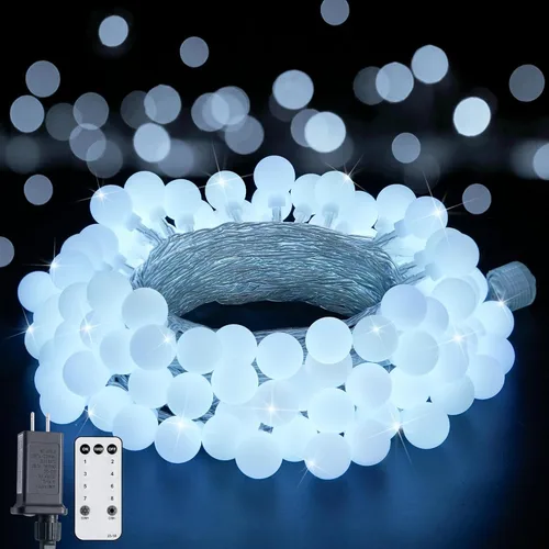 Miniatura 29 de JMEXSUSS 100 luces LED de Navidad a pilas para interiores y exteriores, impermeables, 33 pies, luces de globo en cadena con pilas con control Varios